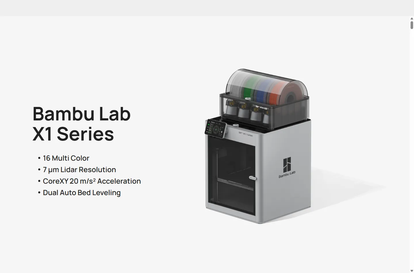 Bambu Lab X1 Carbon, vue d'ensemble de l'imprimante fermée