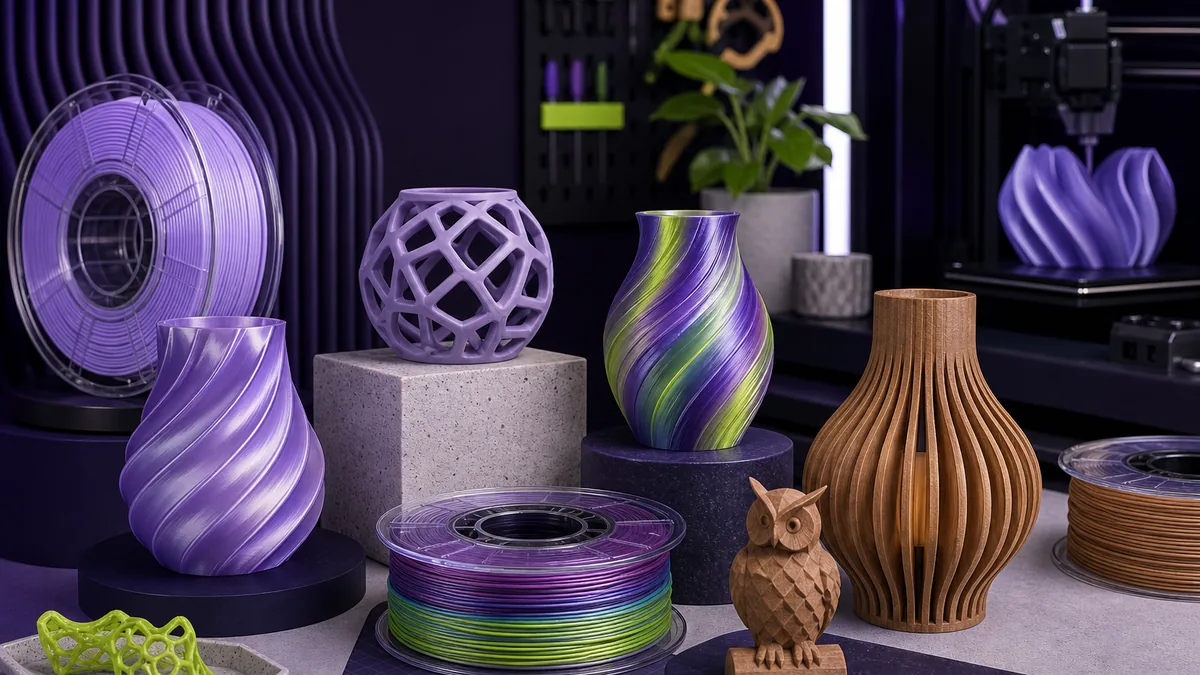 Filaments spéciaux (silk, mat, multicolore, bois) : rendu et réglages
