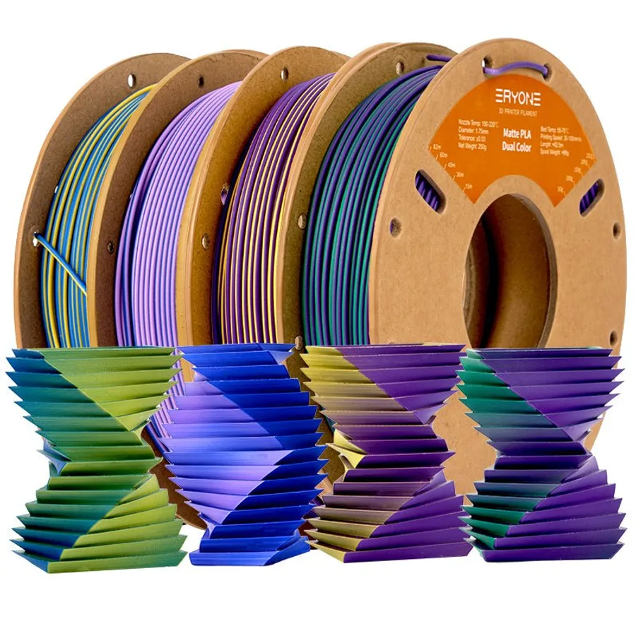 PLA Matte Dual-Color Filament, 1.75mm±0.03mm（250g）,Total 4 Rolls